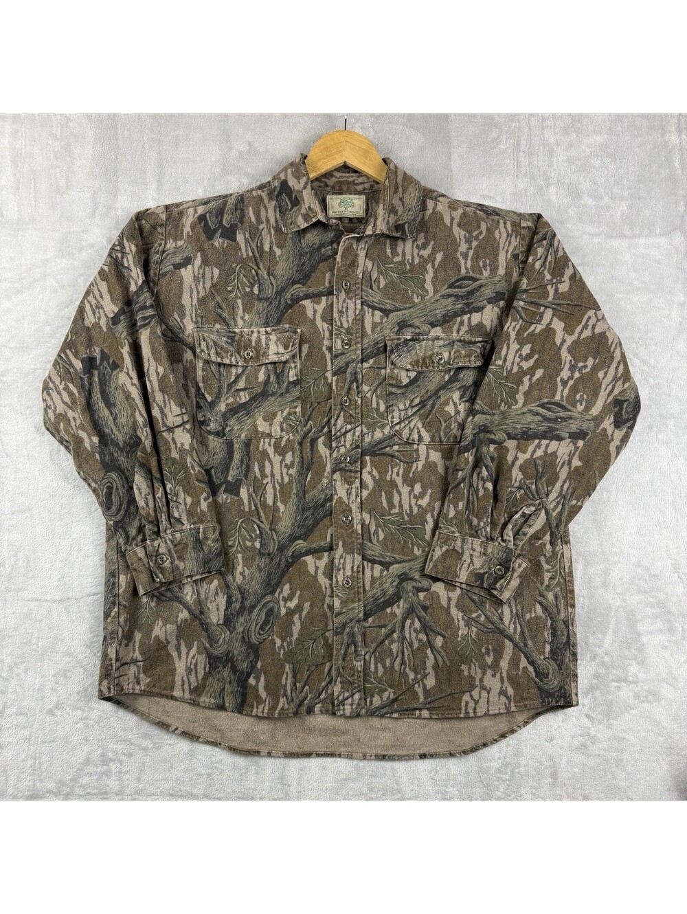 Vintage Mossy Oak Men 2XL Camo Button Shirt Hunting Club Field Workwear USA Made